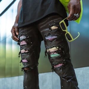 Rhinestone Ripped Skinny Jeans